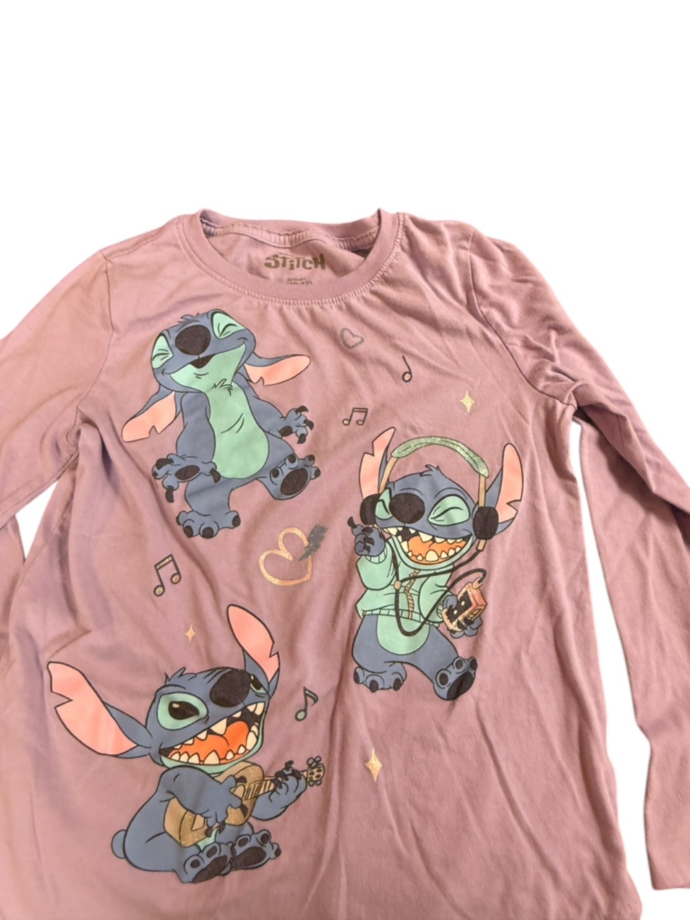 Disney Pink Long Sleeve Top with Lilo & Stitch Music Print